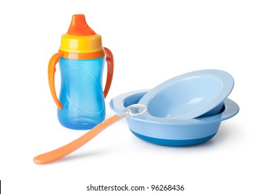 Baby Tableware On A White Background