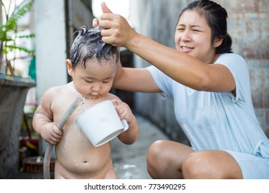 Mom Puts On Her Son Cake Stock Photo Edit Now