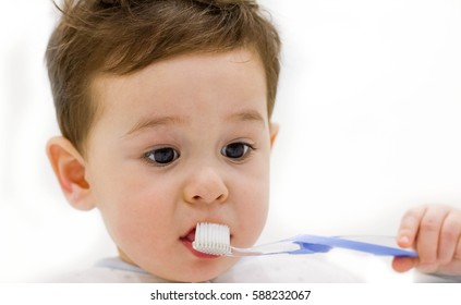 baby toddlers brushing teeth. kid boy healthy concept. Child's Dental Hygiene