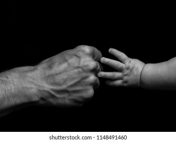 Baby touching fathers hand, black and white - Shutterstock ID 1148491460