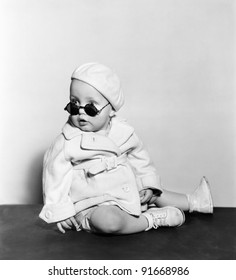 Baby Wearing Beret And Sunglasses