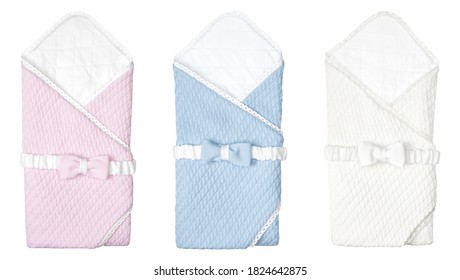 Baby Winter Blanket Envelope Isolated On White. Knitted Blanket For Newborns