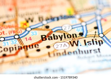 Babylon. New York. USA On A Geography Map