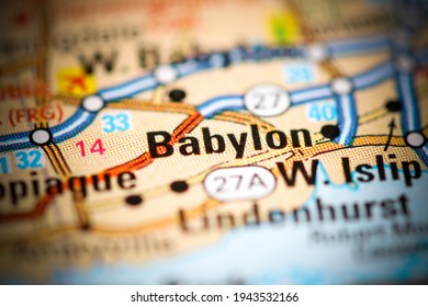 Babylon. New York. USA On A Geography Map