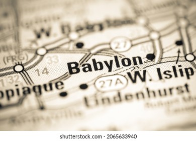 Babylon. New York. USA On A Geography Map