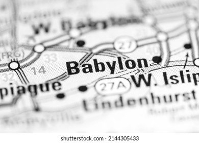 Babylon. New York. USA On A Geography Map