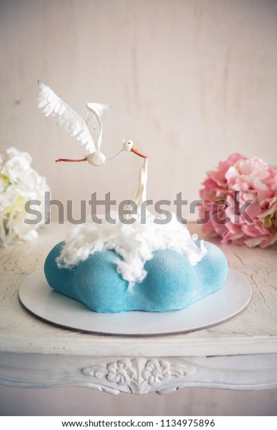 Babyshower Newborn Cake Form Cloud Stork Stock Photo Edit Now