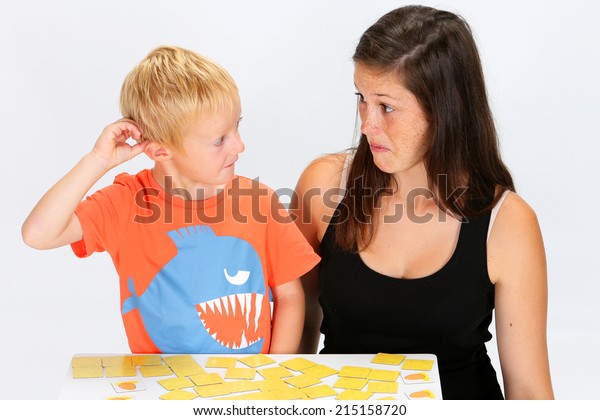 Babysitter Boy Playing Cards Stock Edit Now