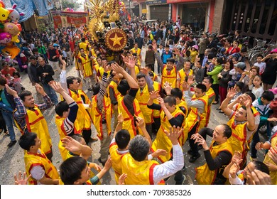 Bac Ninh, Vietnam - Jan 31, 2017: Dong Ky traditional spring festival, a special ritual of the Dong Ky festival used to be the setting-off of huge firecrackers and long strings of small firecrackers