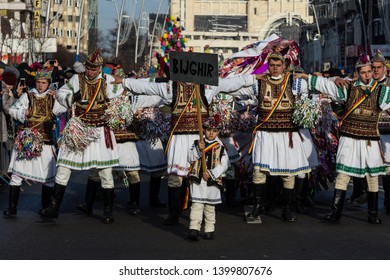 Bacau, Romania - December 27, 2019: A little boy dressed in romanian traditional costume during "New Year's Day Romanian Tradition Festival".