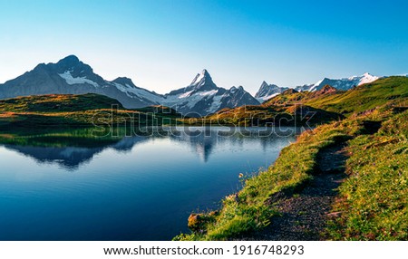 Bachalpsee lake. Highest peaks Eiger, in famous location. Switzerland alps - Grindelwald valley
