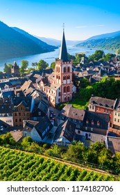 Bacharach aerial panoramic view. Bacharach is a small town in Rhine valley in Rhineland-Palatinate, Germany