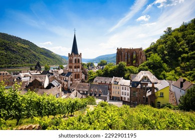 Bacharach panoramic view. Bacharach is a small town in Rhine valley in Rhineland-Palatinate, Germany. Bacharach is a small town in Rhine valley in Rhineland-Palatinate, Germany