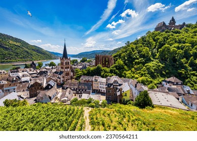 Bacharach panoramic view. Bacharach is a small town in Rhine valley in Rhineland-Palatinate, Germany. Bacharach is a small town in Rhine valley in Rhineland-Palatinate, Germany