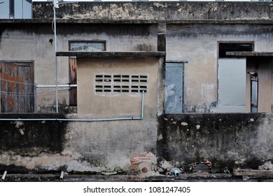 Back Alley Door Of The House With Old Brick Wall Texture