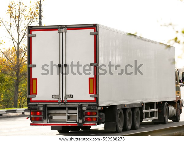 Back of American cargo\
truck
