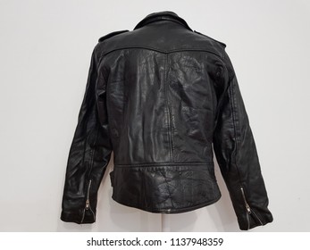 Back Of Black Leather Punk Jacket Hanging