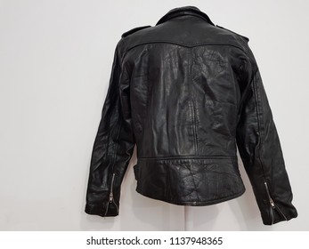 Back Of Black Leather Punk Jacket Hanging