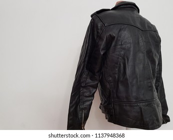 Back Of Black Leather Punk Jacket Hanging