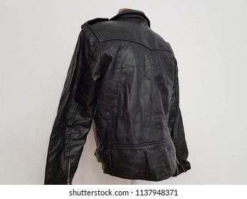 Back Of Black Leather Punk Jacket Hanging