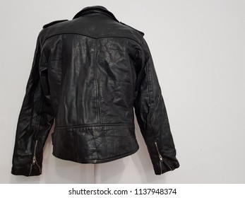 Back Of Black Leather Punk Jacket Hanging