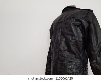 Back Of Black Leather Punk Jacket Hanging