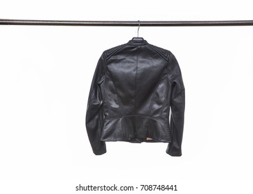 Back Of Black Leather Punk Jacket Hanging