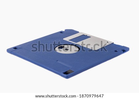 The back of a blue floppy disk isolated on a white background