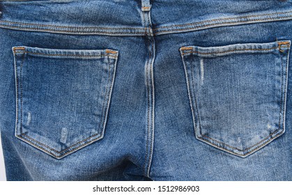 Back Of Blue Jeans Texture. Denim Jeans Pocket Texture,
