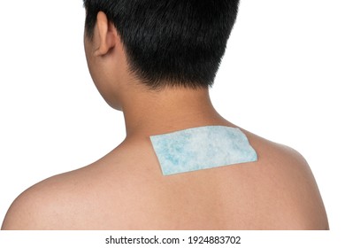 Back Body, Backache Or Back Pain With Cooling Pad Gel Or Ice Pack For Muscle Recovery. Treating Pain With Cold.