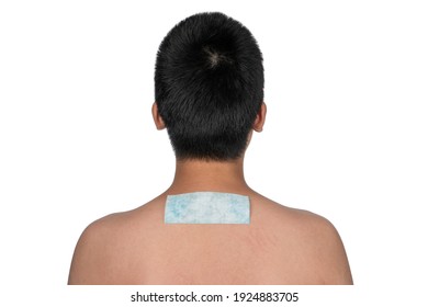 Back Body, Backache Or Back Pain With Cooling Pad Gel Or Ice Pack For Muscle Recovery. Treating Pain With Cold.