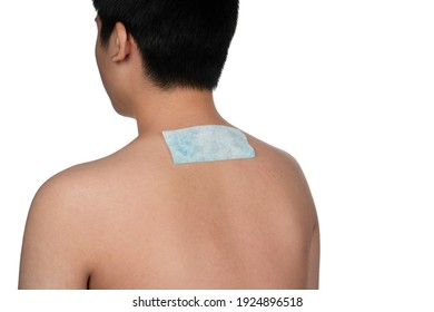 Back Body, Backache Or Back Pain With Cooling Pad Gel Or Ice Pack For Muscle Recovery. Treating Pain With Cold.