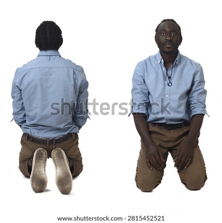 back and front view of  same man sitting on his knees on white background
