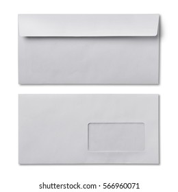 Back And Front Of White Envelope For Business Correspondence Isolated On White Background