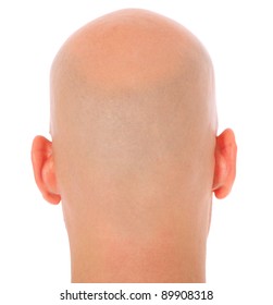 Back Of The Head Of A Bald Man. All On White Background.