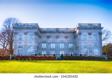 The Back Of The Historic Marble House In Newport Rhode Island On A Late Autumn Sunny Day.