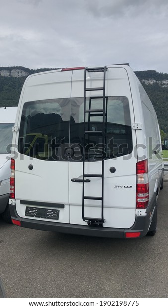 A back ladder on a\
van