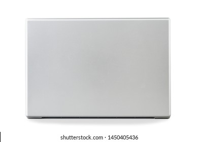 Back Of Laptop Is On The White Background, Technology Concept