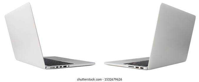 Back Left And Right Of Laptop, Notebook On Isolated White Background With Clipping Path.