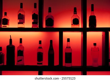 Back Lit Bottles In A Cocktail Bar