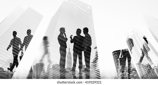 Back Lit Business People Cityscape Meeting Concept