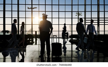 Back Lit Business People Traveling Airport Passenger Concept