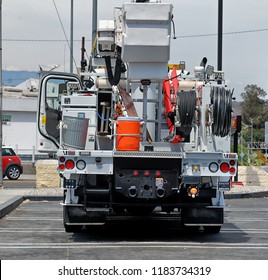 The Back Of A Loaded Up Utility Truck Ready To Get To Work.