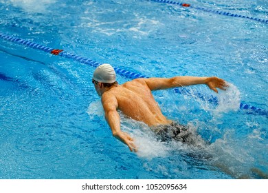 Back Male Swimmer Swimming Pool Butterfly