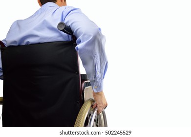 Back Of A Man In Wheelchair With A White Background