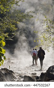 Back Of The Men Tourist At Ta Pai Hot Spring, Pai, Mae Hong Son Provine, Thailand.  (Selective Focus)