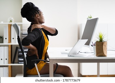 Back Pain Bad Posture Woman Sitting In Office
