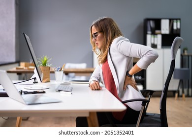 Back Pain Bad Posture Woman Sitting In Office