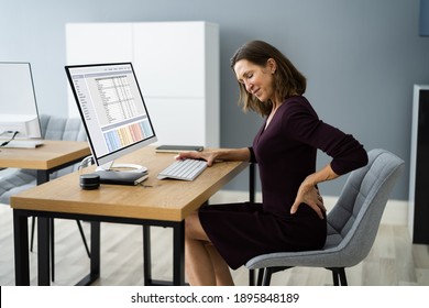 Back Pain At Work. Bad Computer Posture