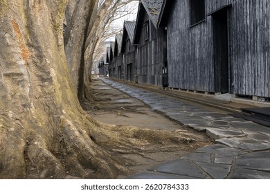 A back passage of the old rice warehouse called Sankyo Soko in Sakata City
